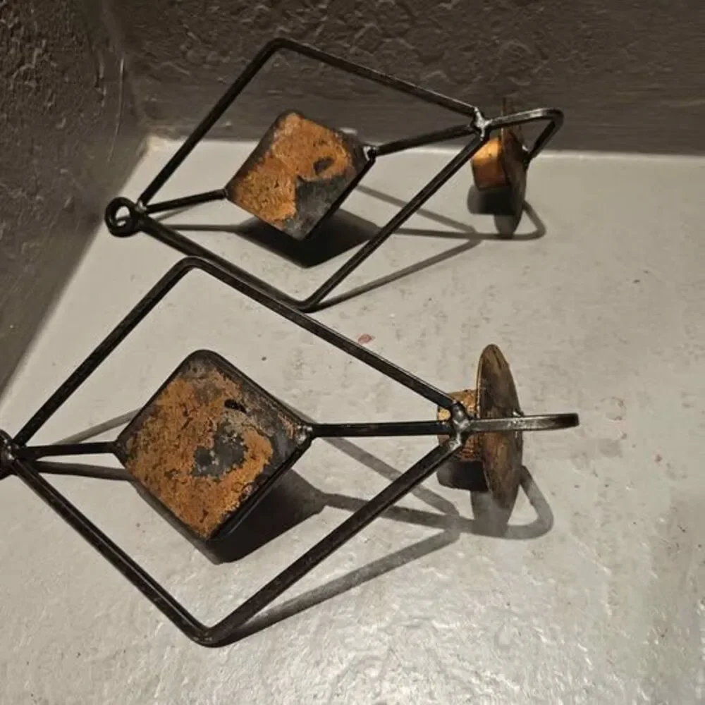 Vintage Wrought Iron Diamond Wall Sconces - Pair